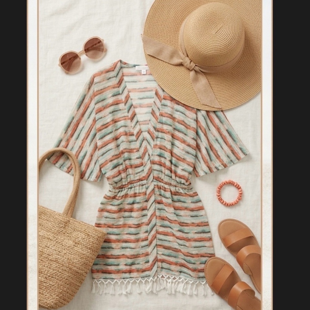 NWT Sofia by Vix Made in USA Beach Kimono Bathing Suit Cover Up Robe. Large.